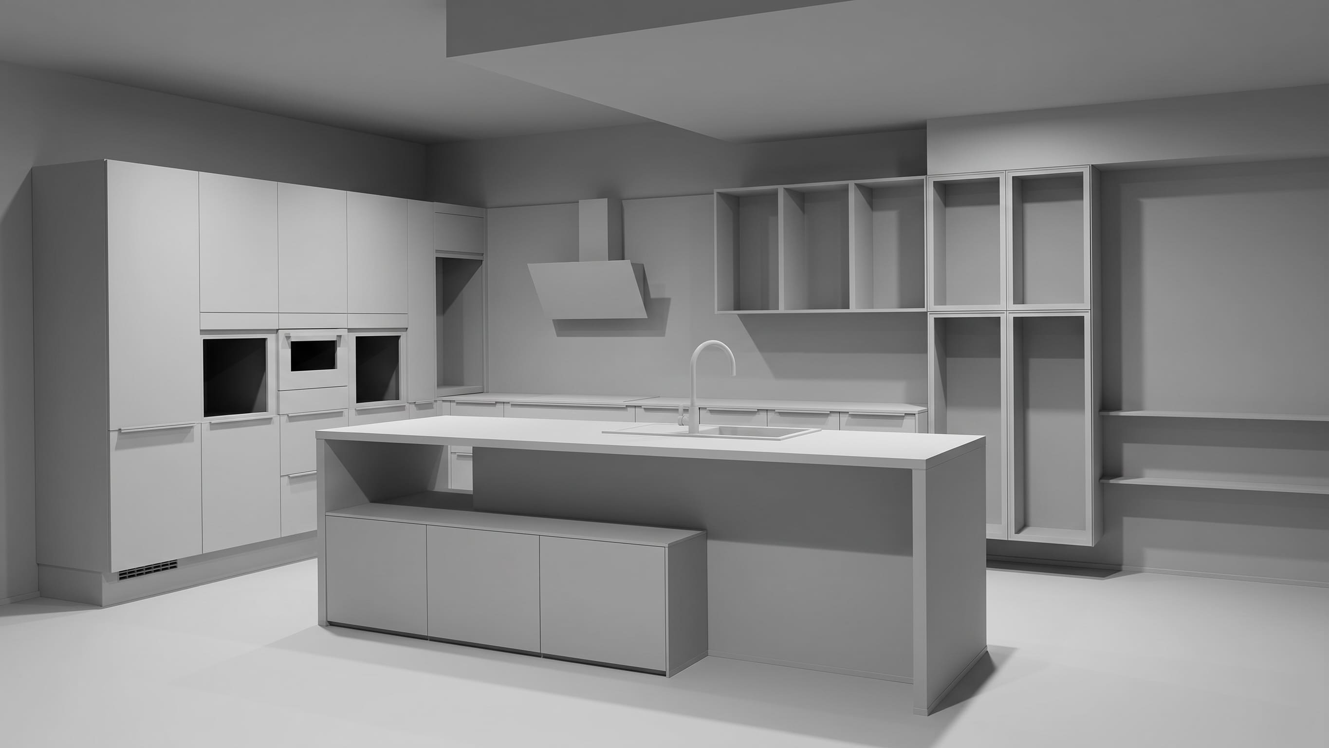 Küchen-Rendering vor KI-Optimierung